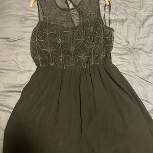 As U Wish Black Midi Dress with Sheer Embellished Bodice